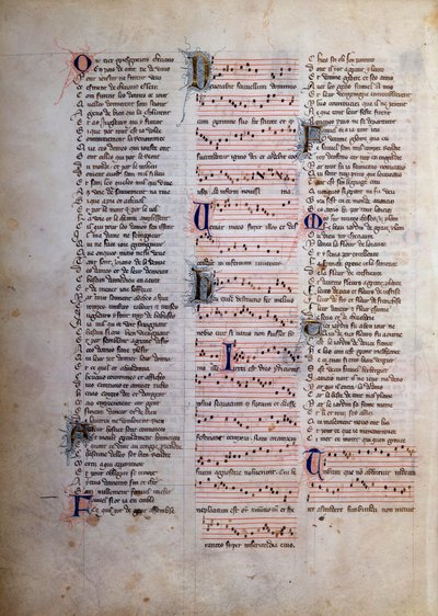 Side med sange, tekster og musik Miniature fra "" Le roman de Fauvel"" af Gervais de Bus af Unknown artist