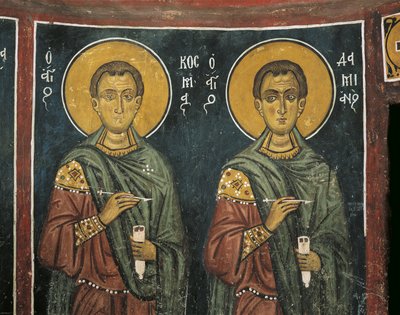 Malerier af St. Cosmas med St. Damian, Panagia Ties Asinou-kirken, Nikitart, Cypern af Unknown artist