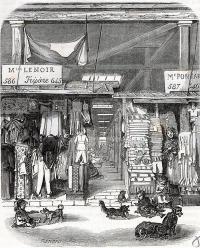 Paris 3. arrondissement - Carre de Flore: linned i Carreau du Temple i det 19. århundrede - Indgravering i "" Tableau-de-Paris"" af Edmond Texier af Unknown artist
