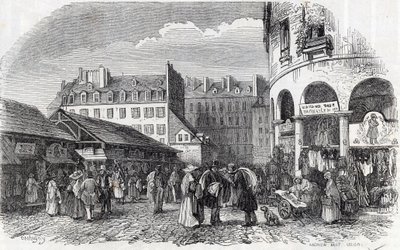 Paris, 3. arrondissement - La rotunde du Carreau du Temple i Paris i det 19. århundrede - Indgravering i "" Tableau-de-Paris"" af Edmond Texier af Unknown artist