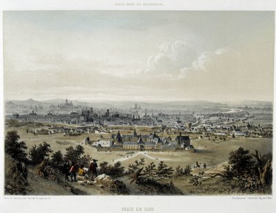 Paris i 1620, overblik taget fra Butte Chaumont - litografi af Unknown artist