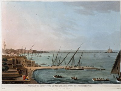 En del af den nye by på Alexandria, med fyrtårnet - i "Udsigt i Egypten, Palæstina og andre dele af det osmanniske rige"" af Unknown artist