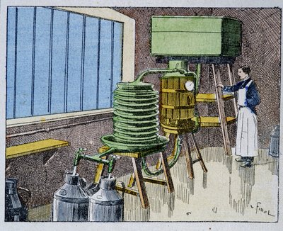 Pasteurisering af mælk - gravering, slutningen af 1800-tallet af Unknown artist
