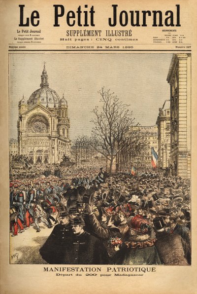 Patriotisk demonstration i Paris, til starten af det 200. regiment til Madagaskar. Indgravering i "" Le petit journal"" 24/03/1895. Selvas samling. af Unknown artist