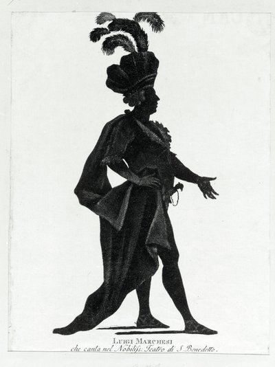 Opførelse af den italienske kastrat Luigi Marchesi (1754 - 1829) også kendt som Marchesini-sang på teatret i San Benedetto. af Unknown artist