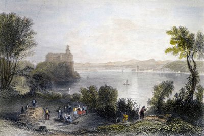 Persenberg Slot i Tyskland. I forgrunden træarbejderne på arbejde. Indgravering af det 19. århundrede. af Unknown artist