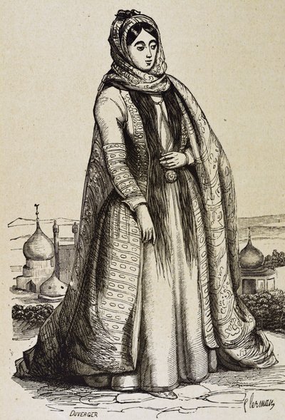 Persien (c19th). Samfund. Persisk kvinde. Gravering. Privat samling af Unknown artist