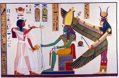 Farao Ramses IV giver tilbud til Ptah-Sokari-Osiris. Bag Osiris er Isis. (Bibah-el-Moluks grav) - i "" Monumenter af Egypten og Øvre Nubien"" af Ippolito Rosellini (Rossellini). af Unknown artist