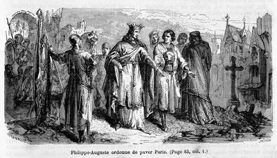 Philippe Auguste beordrer at brolægge Paris i det 12. århundrede - gravering af Unknown artist
