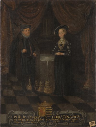 Philippe I de Hesse, dit le Magnanime et Christine de Saxe - Philip I, Landgrave of Hessen (1504-1567) and Christine of Saxony (1505-1549), Landgravine of Hessen, Anonymous . Olie på lærred. Mål: 103x79 cm. Nationalmuseum Stockholm af Unknown artist