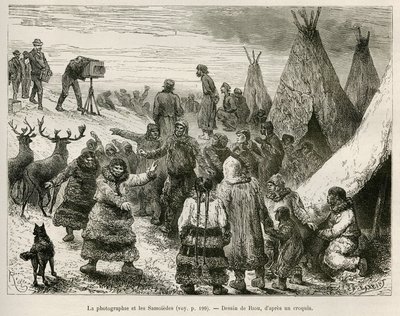Fotografi og Samoiedes fra Caborova-regionen (Sverige), tegning af Riou, for at illustrere historien om professor Nils Adolf Erik (Eric) Baron Nordenskjold (Nordenskiold) (1832-1901): Svensk polarekspedition af Unknown artist