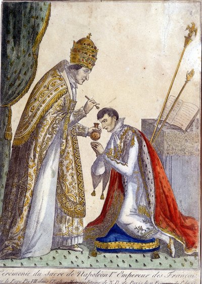 Pius VII (Pius eller Pio) (1742-1823) salvede Napoleon I under kroningen af den franske kejser den 2. december 1804 ved Notre Dame de Paris - gravering fra det 19. århundrede af Unknown artist