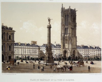 Place du Chatelet og Saint-Jacques Tower af Unknown artist