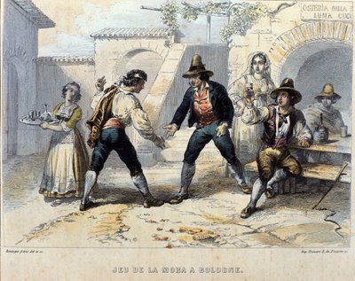 Players of die (morra), italiensk spil i en osteria (kro) i Bologna. Begyndelsen af det 19. århundrede af Unknown artist