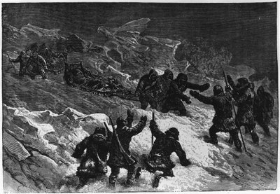 Nordpolen: Mødet mellem Markham Sleds - Nares Georges S., A Voyage to the Polar Sea, Paris: Hachette af Unknown artist