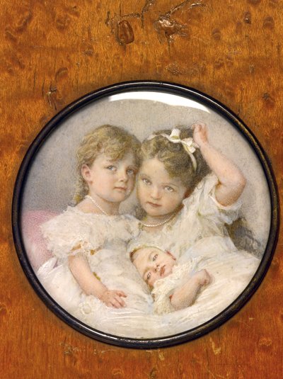 Portrætminiature af storhertuginderne Olga (1895-1918), Tatiana (1897-1918) og Maria (1899-1918) af Rusland, ca. 1900 (miniature) af Unknown Artist