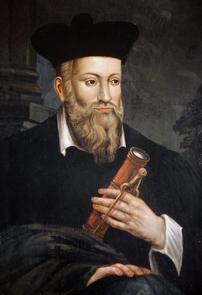 Portræt af Michel de Nostre-Dame (Nostre Dame), kendt som Nostradamus, astrolog (1503-1566), detalje, House of Nostradamus, Salon de Provence, Bouches du Rhone af Unknown artist