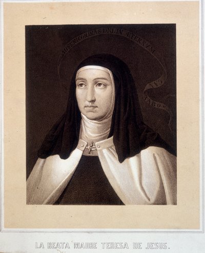Portræt i buste af den hellige Therese af Jesus (eller den hellige Therese af Avila) (1515-1582), gravering af Unknown artist