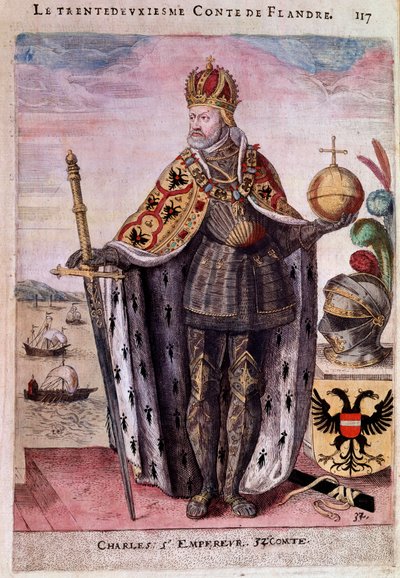 Portræt ved foden af Karl V (1500-1558) i 32. greve af Flandern Gravering af det 16. århundredes Paris, B.N. af Unknown artist
