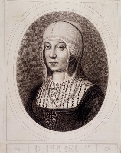 Portræt i medaljon af Isabelle 1. den katolske eller Castilla - gravering af Unknown artist