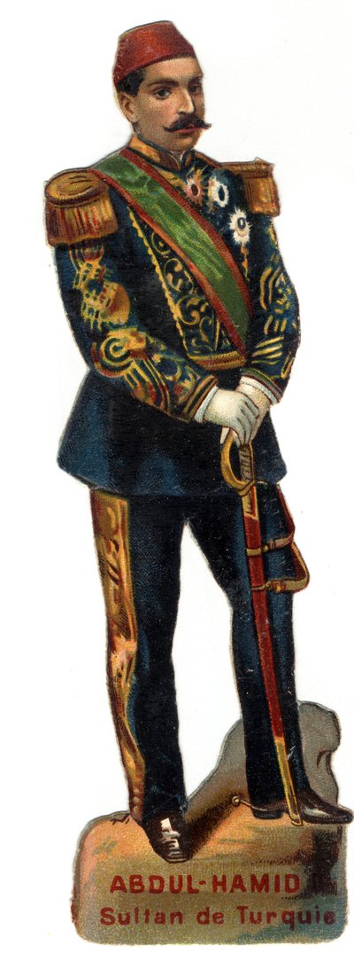 Portræt af Abdulhamid II (Abd ul Hamid, Abd-ul-Hamid, Abdulhemit, Abdul Hamid, Abdul Hamid, Abd al-Hamid, Abd al-Hamid) (1842-1918), osmannisk sultan (Tyrkiet). Sen kromolitografi af det 19. århundrede. Privat samling af Unknown artist