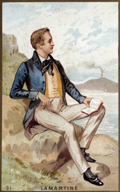 Portræt af Alfonso de Lamartine (1790 - 1869) fransk digter. 1800-tallets kromolitografi. af Unknown artist
