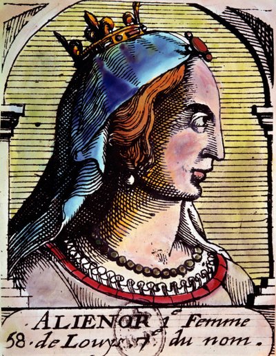 Portræt af Alienor af Aquitaine (1122-1204) (også kaldet Eleonore de Guyenne), dronning af Frankrig. Gravering. BN Paris af Unknown artist