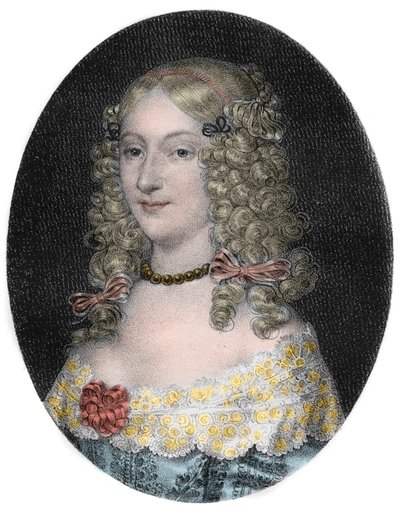 Portræt af Anne-Genevieve de Bourbon-Conde (1619-79) Hertuginde af Longueville - Portræt af Anne Genevieve de Bourbon Conde (Anne-Genevieve de Bourbon-Conde), hertuginde af Longueville (1619-1679) gravering af det 19. århundrede af Unknown artist