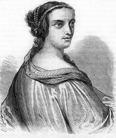 Portræt af Anne de Beaujeu, Anne af Frankrig (1462-1522), hertuginde af Bourbon, datter af Ludvig XI. Gravering 1800-tallet.). Indgravering af det 19. århundrede. af Unknown artist