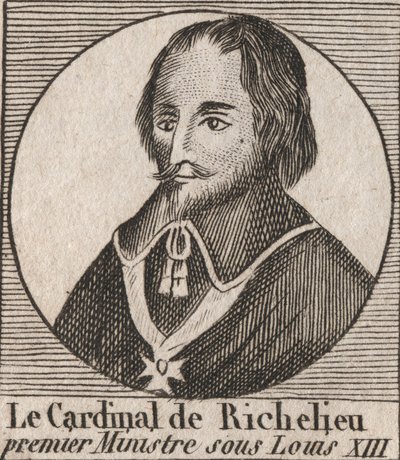 Portræt af Armand Jean du Plessis de Richelieu (1585-1642), kardinal hertug af Richelieu, hovedminister for kong Louis XIII - kardinal Richelieu, chefminister for kong Louis XIII fra 1624 til 1642 - gravering fra "Instruction sur l