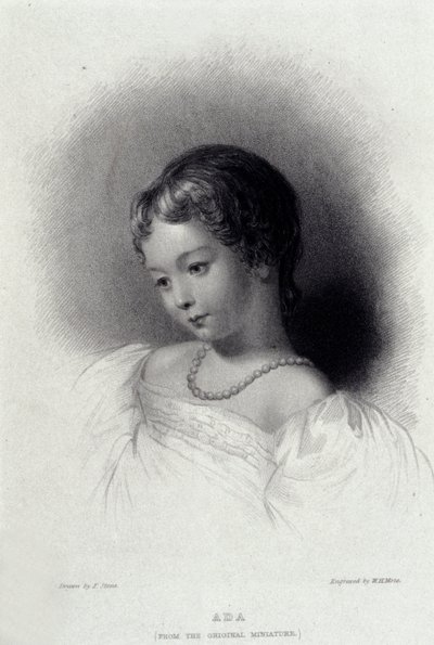 Portræt af Augusta Ada Byron (1815-1852), der blev Anna Lovelace, datter af digteren George Gordon Byron. Indgravering af det 19. århundrede. af Unknown artist