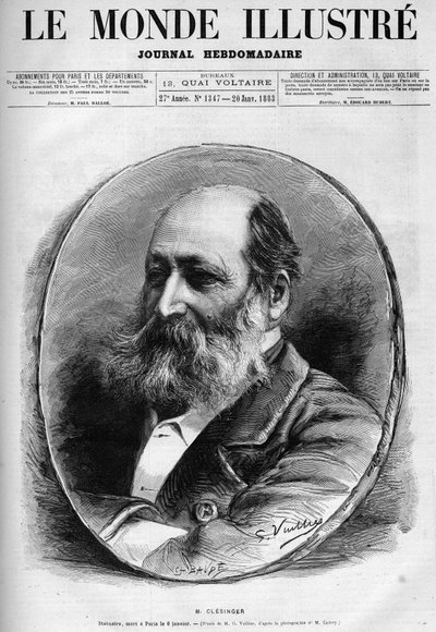 Portræt af Auguste Clesinger (1814-1883), fransk billedhugger og maler. Indgravering i "" Le Monde illustrious"" 1883. Privat samling. af Unknown artist