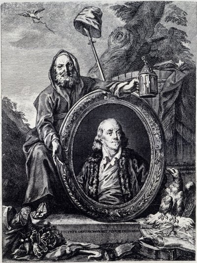 Portræt af Benjamin Franklin (1706 - 1790), amerikansk politiker, mindesmærke, pamfletariker og fysiker af Unknown artist