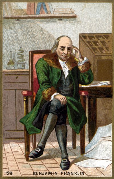 Portræt af Benjamin Franklin (1706 - 1790). Kromolitografi i slutningen af det 19. århundrede. af Unknown artist