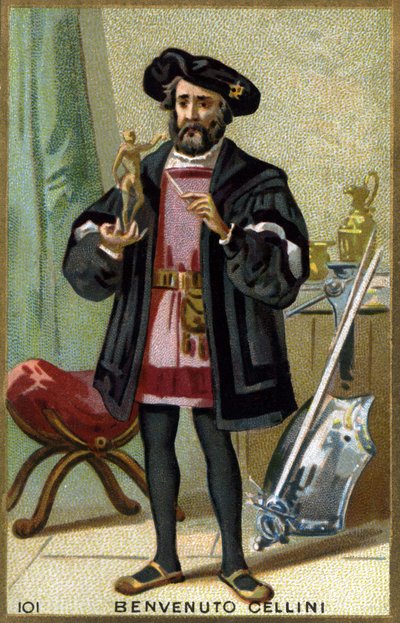 Portræt af Benvenuto Cellini (1500 - 1571), italiensk guldsmed og billedhugger. Kromolitografi af det 19. århundrede. af Unknown artist