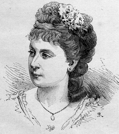 Portræt af Blanche Beretta (Beretta) (f. 1855), fransk komiker, medlem af Comedie Francaise fra 1875 til 1901. Indgravering i "" Le Monde Illustré"" n¡1168 af 16. august 1879. af Unknown artist