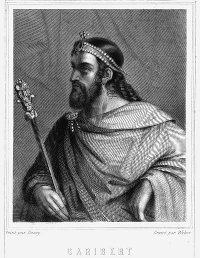 Portræt af Caribert (? -?), Konge af Paris (561 - 567) - i "" Histoire des Français"" af Lavallée, gravering, sd. af Unknown artist