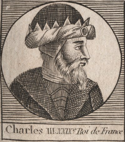 Portræt af Karl III siger den simple (879-929) konge af frankerne - CHARLES III (879-929) - Karl den Enfoldige - konge af Frankrig, 893-923 - gravering fra "Instruction sur l