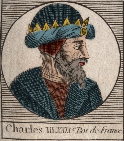 Portræt af Karl III siger den simple (879-929) konge af frankerne - CHARLES III (879-929) - Karl den Enfoldige - konge af Frankrig, 893-923 - gravering fra "Instruction sur l