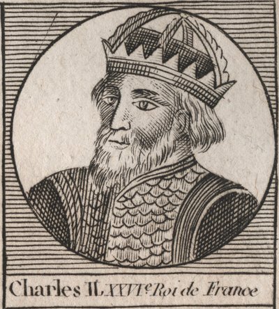 Portræt af Charles II den Skaldede (823-877), konge af Frankrig - Charles II (823-877) den Skaldede - gravering fra "Instruction sur l