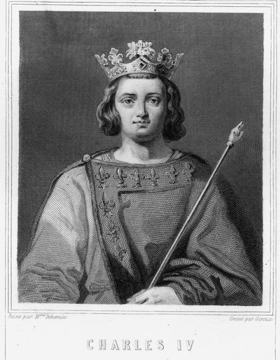 Portræt af Charles IV the Bel (1294 - 1328), konge af Frankrig - i "Histoire des Français"" af Lavallée, gravering, sd. af Unknown artist