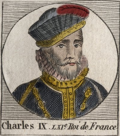 Portræt af Charles IX (1550-1574), konge af Frankrig - Charles IX, konge af Frankrig fra 1560 til 1574 - gravering fra "Instruction sur l