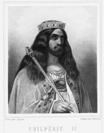 Portræt af Childeric III (v. 670 - 721), konge af Neustrien - i "Histoire des Francais"" af Lavallee, stik, sd. af Unknown artist