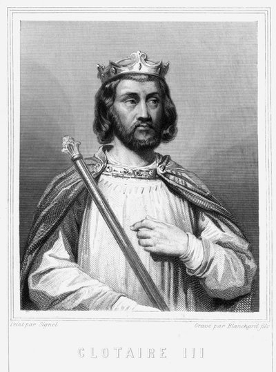 Portræt af Clotaire (Clothaire) III (652 - 673), konge af Neustrien og Bourgogne - i "Histoire des Français"" af Lavallée, stik, sd. af Unknown artist