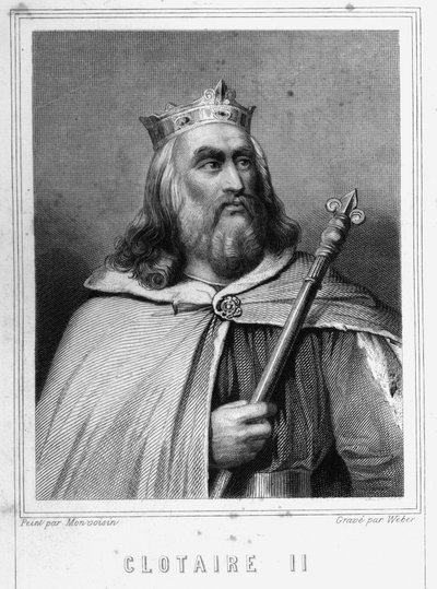 Portræt af Clotaire (Clothaire) II (584 - 628), konge af Neustrien og konge af frankerne - i "Histoire des Français"" af Lavallée, stik, sd. af Unknown artist