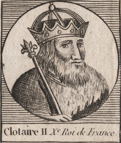 Portræt af Clothaire II (584 - 628), konge af Neustrien og konge af frankerne - Clotaire eller Chlotar II (d.629) konge af frankerne - gravering fra "Instruction sur l