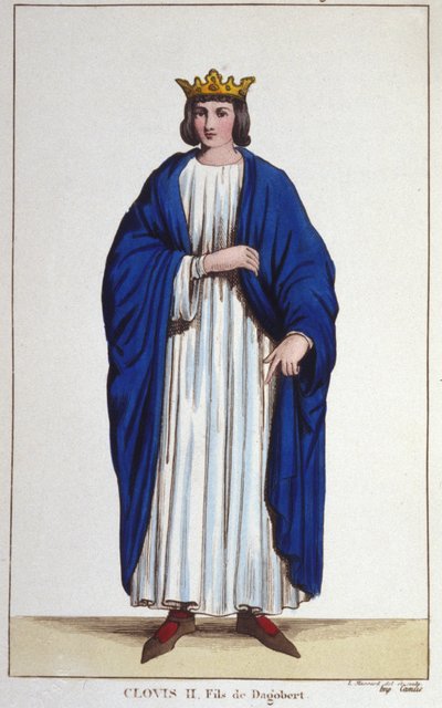 Portræt af Clovis II (? - 657), konge af Neustrien, Bourgogne og Austrasien gravering fra 1830 af Unknown artist