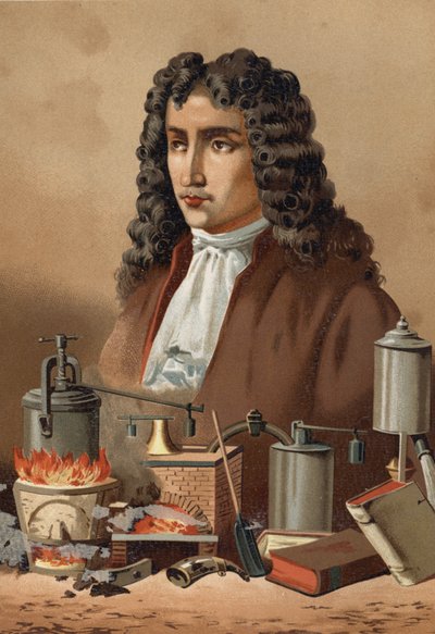 Portræt af Denis Papin (1647 - 1714) fra "Science and its Men" af Louis Figuier. Barcelona 1881 af Unknown artist