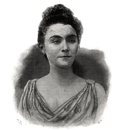 Portræt af Emma Laure Esther Guilbert, dit Yvette Guilbert (1865-1944) Fransk sangerinde ved kaffekoncerten - Indgravering af 1892 af Unknown artist