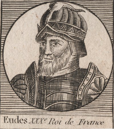 Portræt af Eudes (Odon) (v. 860 - 898), greve af Paris og Troyes, dengang konge af Frankrig - EUDES greve af Paris valgt til fransk trone efter afsættelsen af kejseren Karl - gravering fra "Instruction sur l